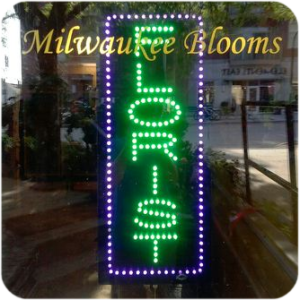 Milwaukee Blooms neon open sign